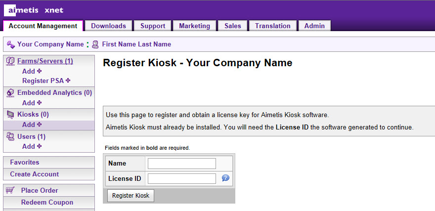 Register Kiosk license