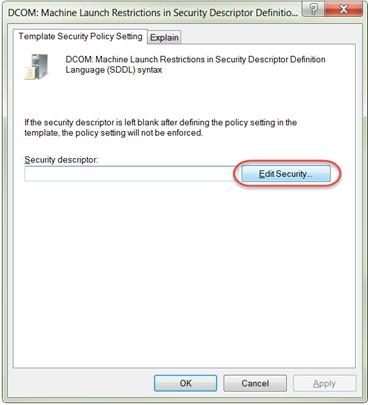 Template Security Policy Setting tab > Edit Security