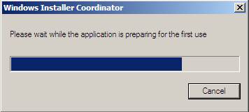 Microsoft Windows Installer Coordinator window hangs on "preparing for first use"