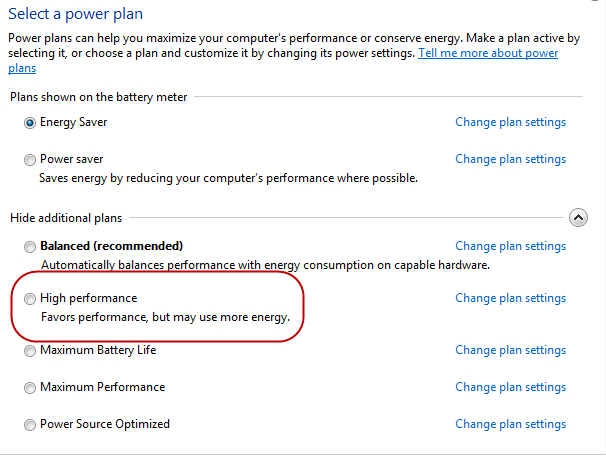 Power options in Windows 7